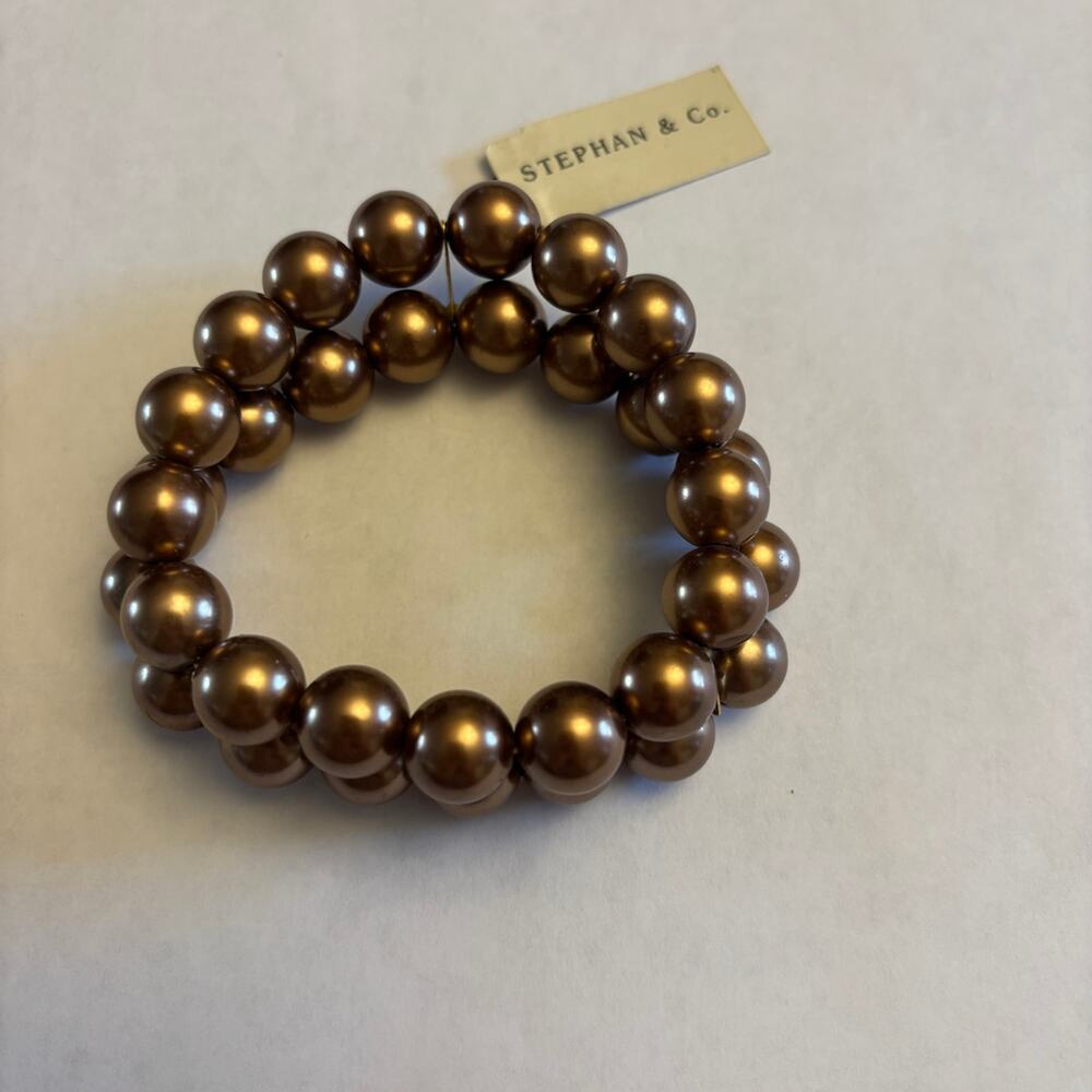 Stephan & Co. Bronze Pearl Double Strand Elastic Stretch Stacking Bracelet NWT